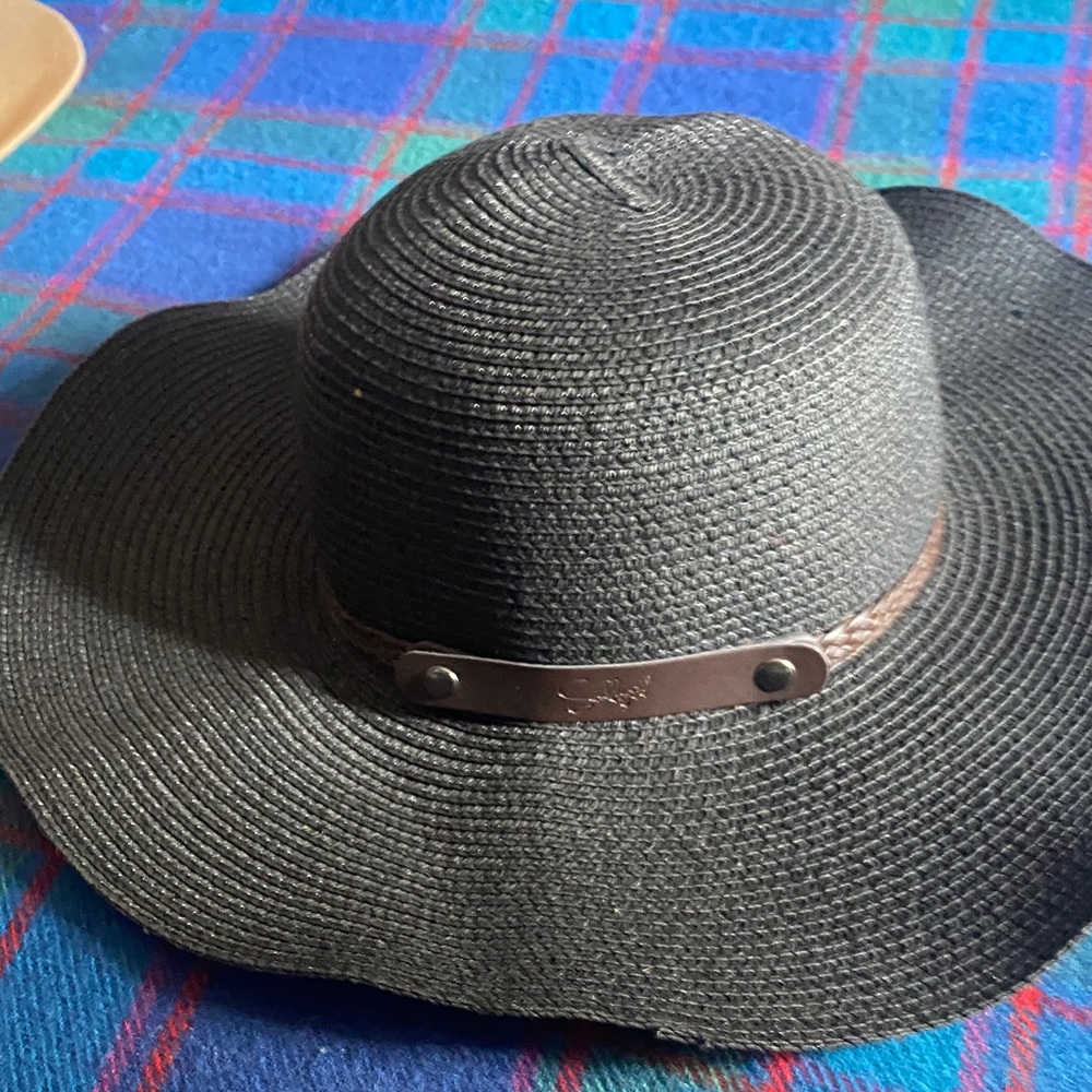 Black Floppy Straw Sun Hat With Braided Hat Band